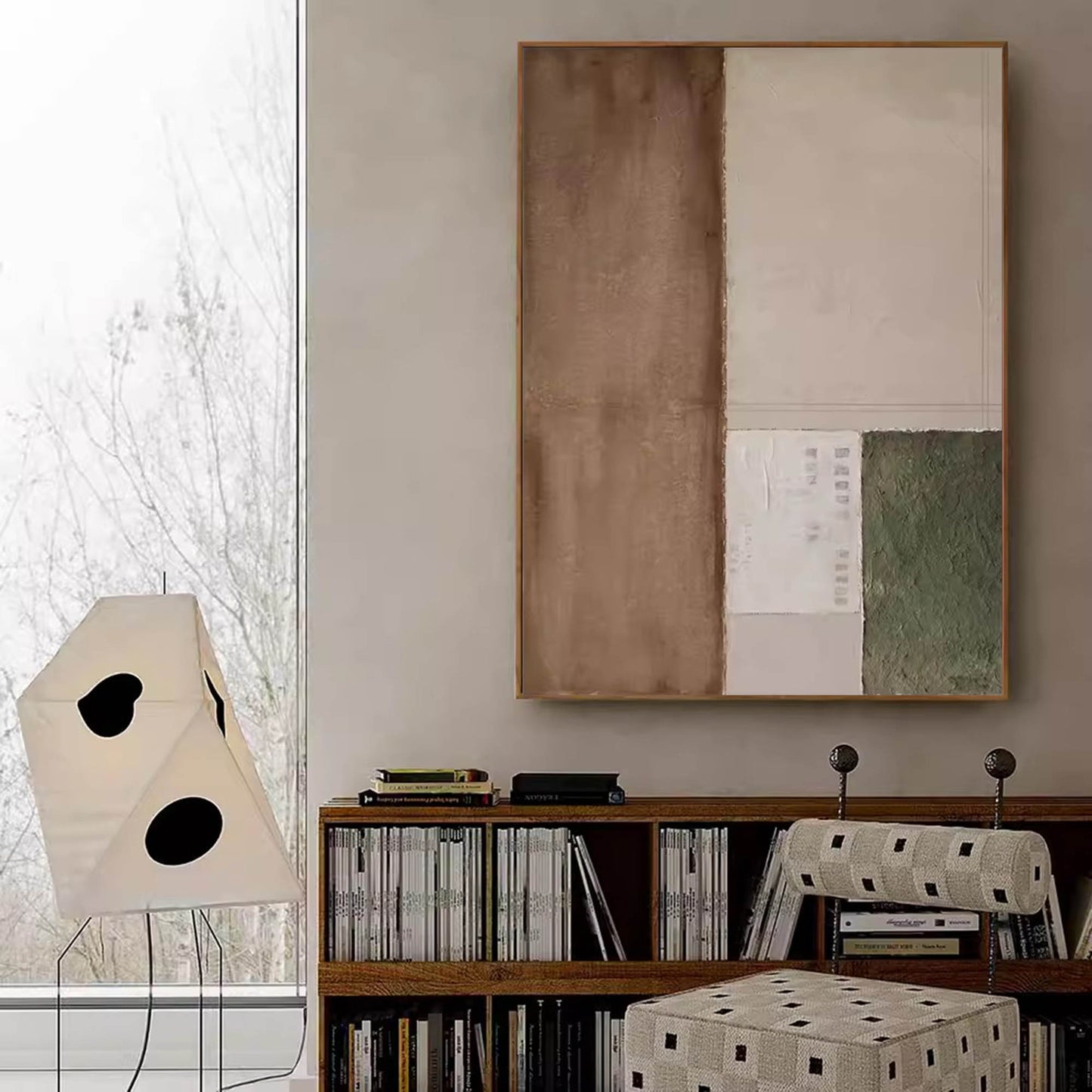 Elegant Minimalist Geometric Oil Painting in Earthy Tones for Modern Decor