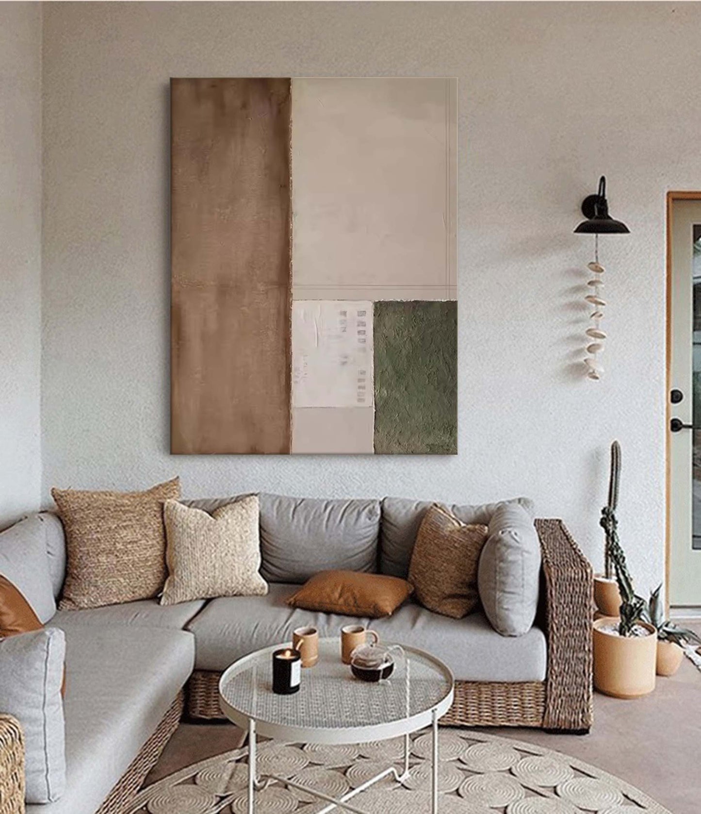 Elegant Minimalist Geometric Oil Painting in Earthy Tones for Modern Decor