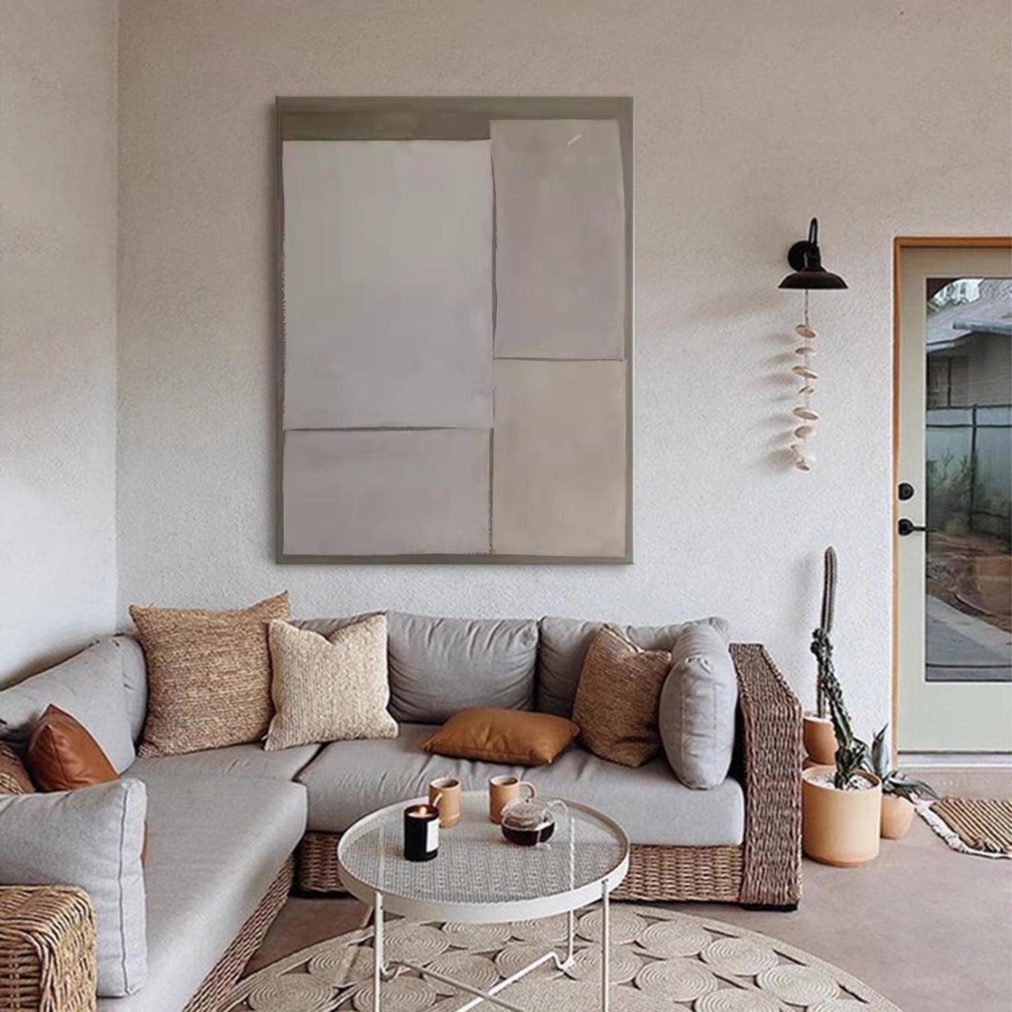 Elegant Minimalist Geometric Oil Painting for Modern Home Décor
