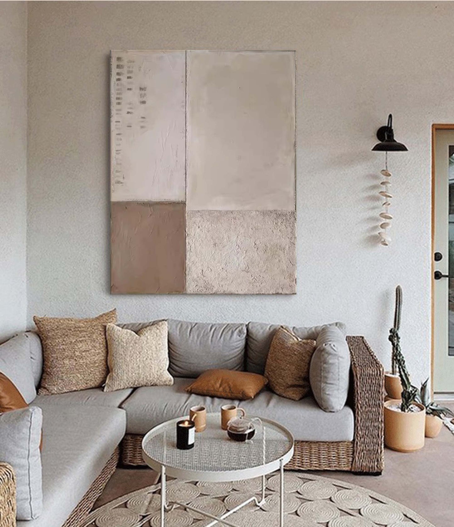 Contemporary Minimalist Oil Painting with Geometric Abstract Design