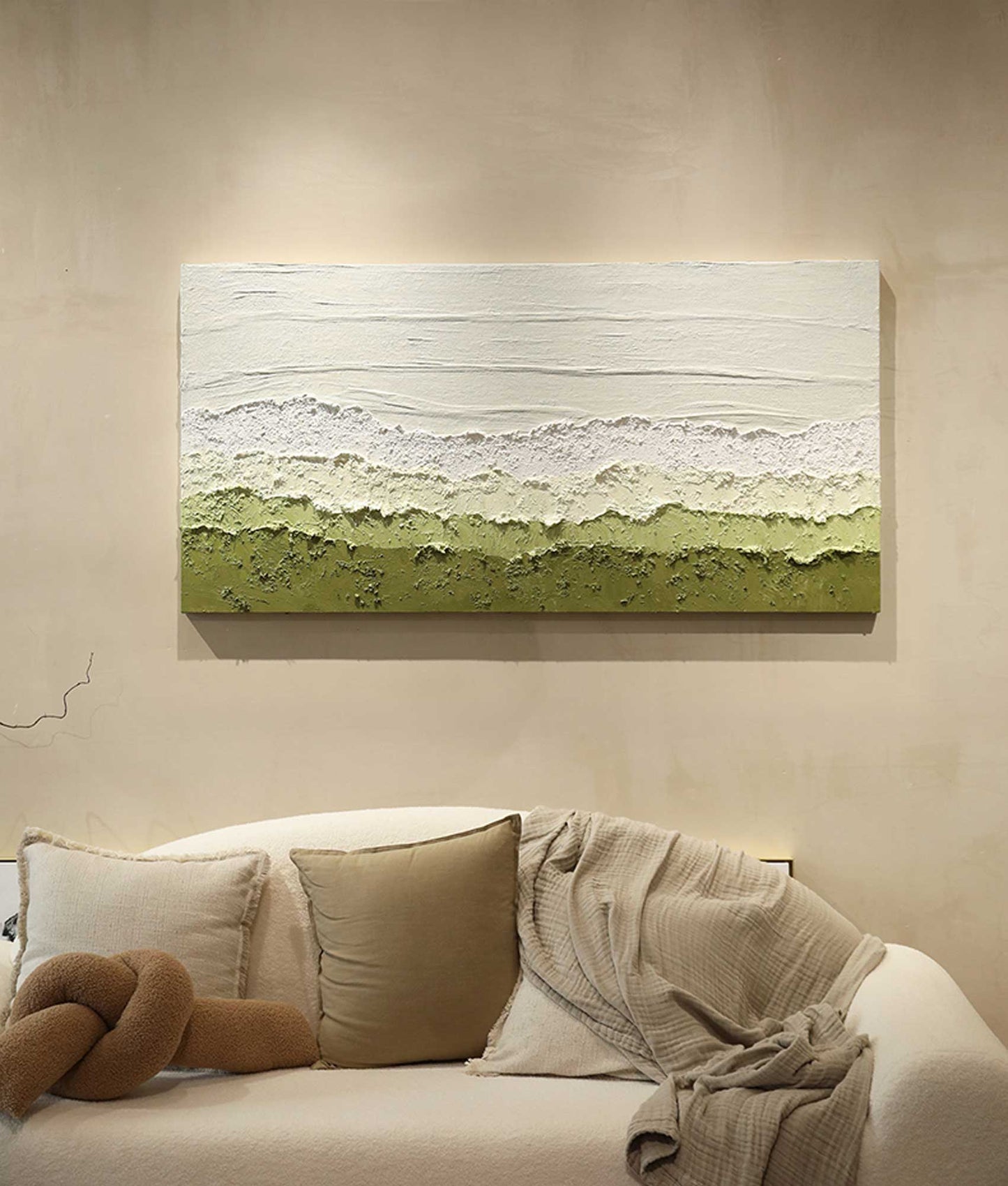 Lush Minimalist Landscape Oil Painting for Serene Home Decor
