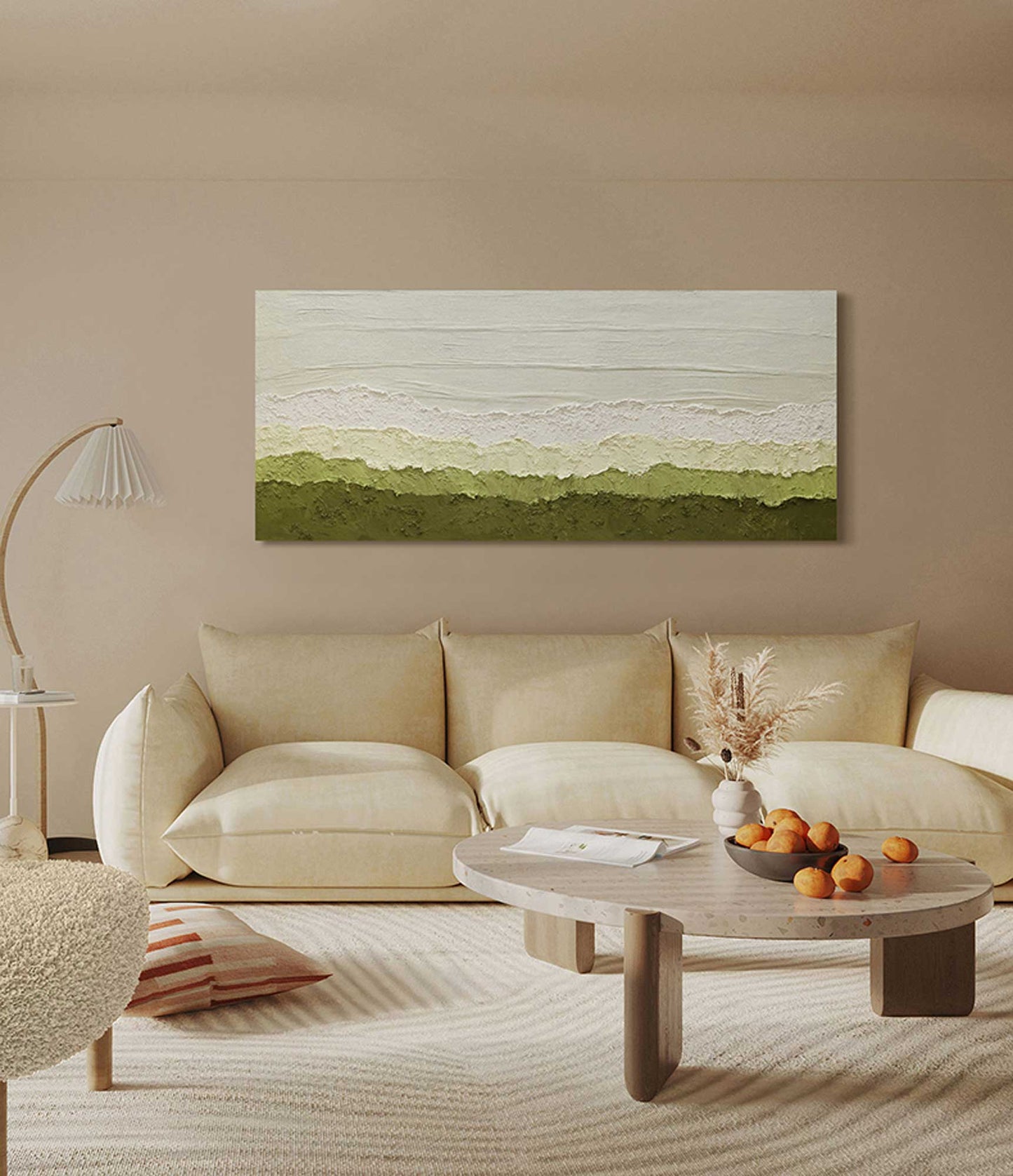 Lush Minimalist Landscape Oil Painting for Serene Home Decor