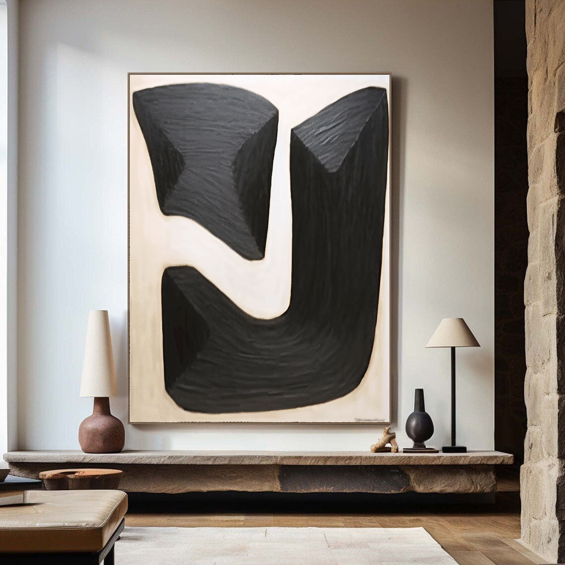 Contemporary Black and White Abstract Oil Painting for Modern Home Decor