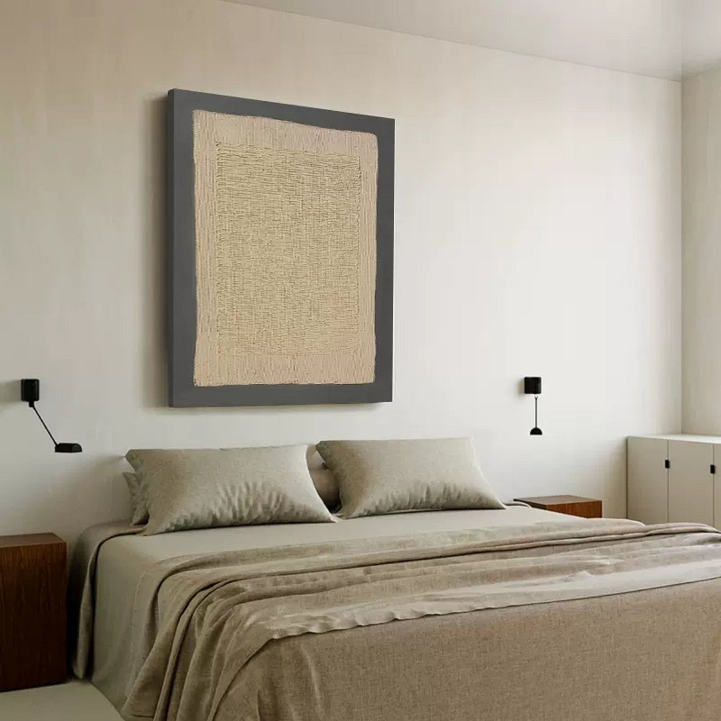 Contemporary Minimalist Beige Abstract Oil Painting for Modern Home Décor