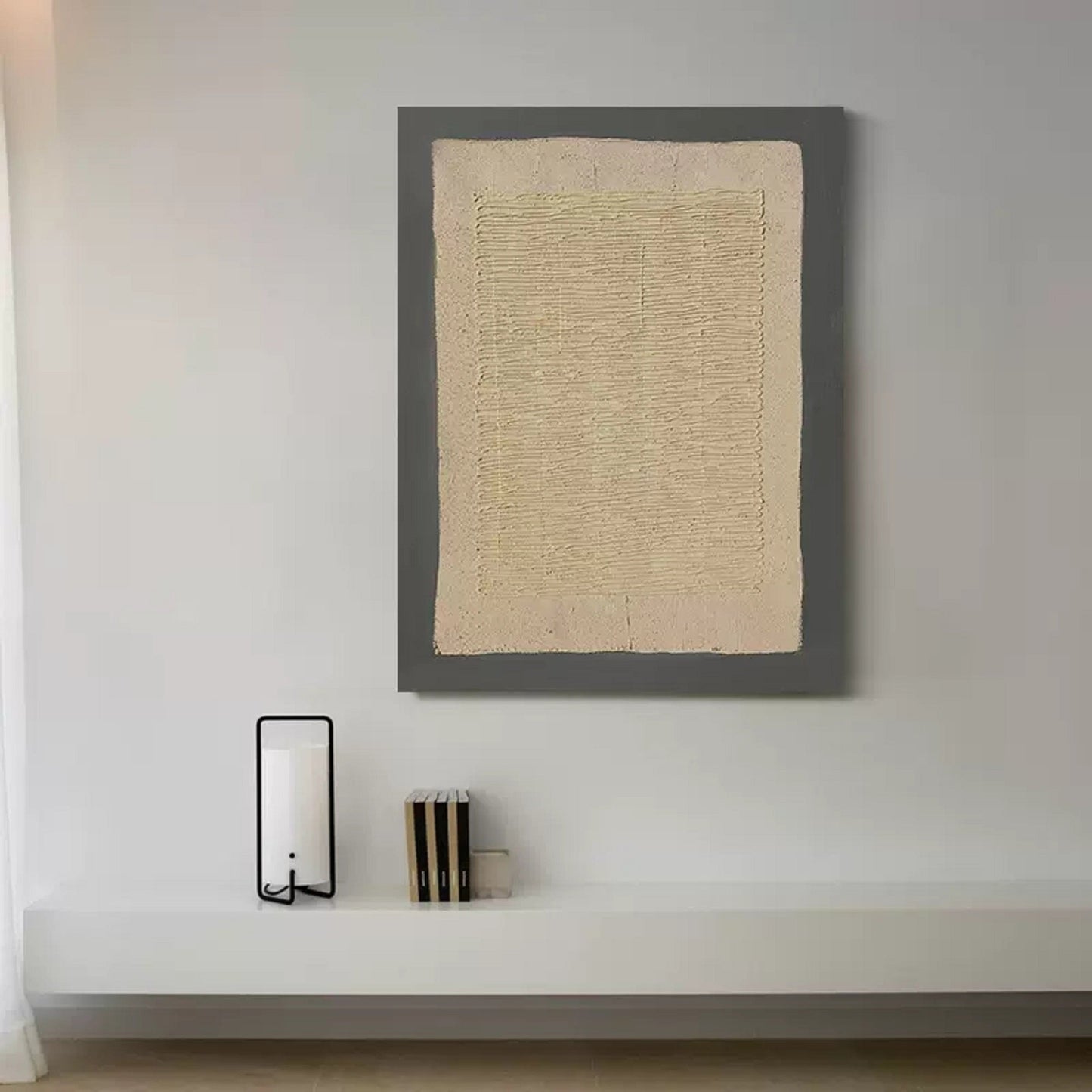 Contemporary Minimalist Beige Abstract Oil Painting for Modern Home Décor