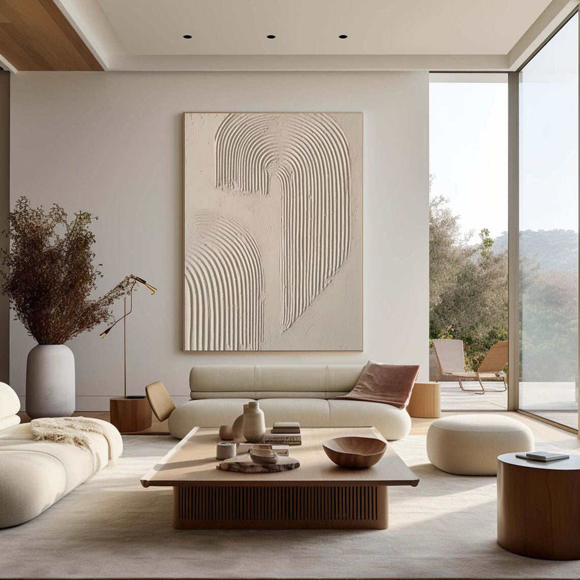 Beige and Brown Modern Abstract Oil Painting for Elegant Home Decor