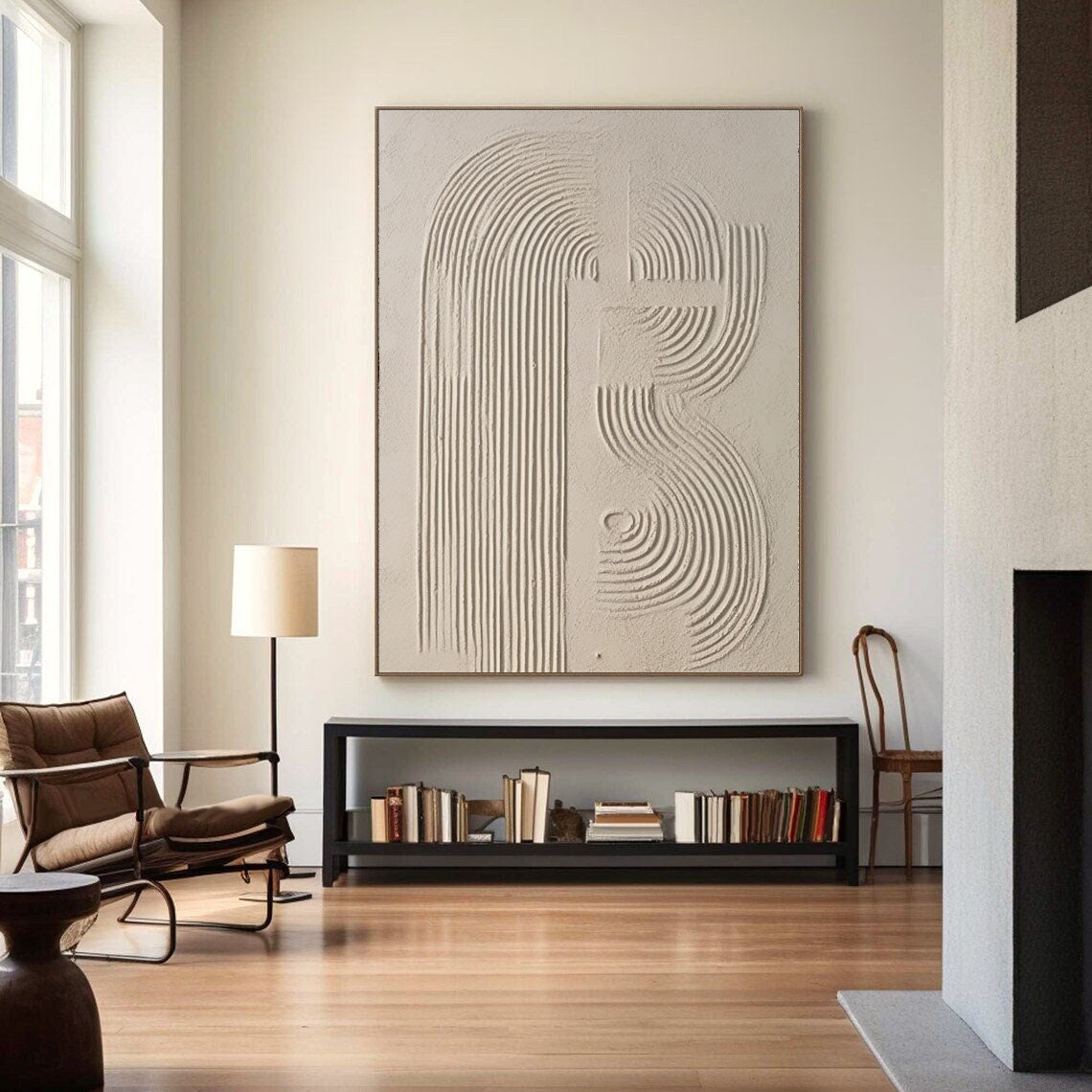 Elegant Beige Abstract Oil Painting for Modern Minimalist Home Decor