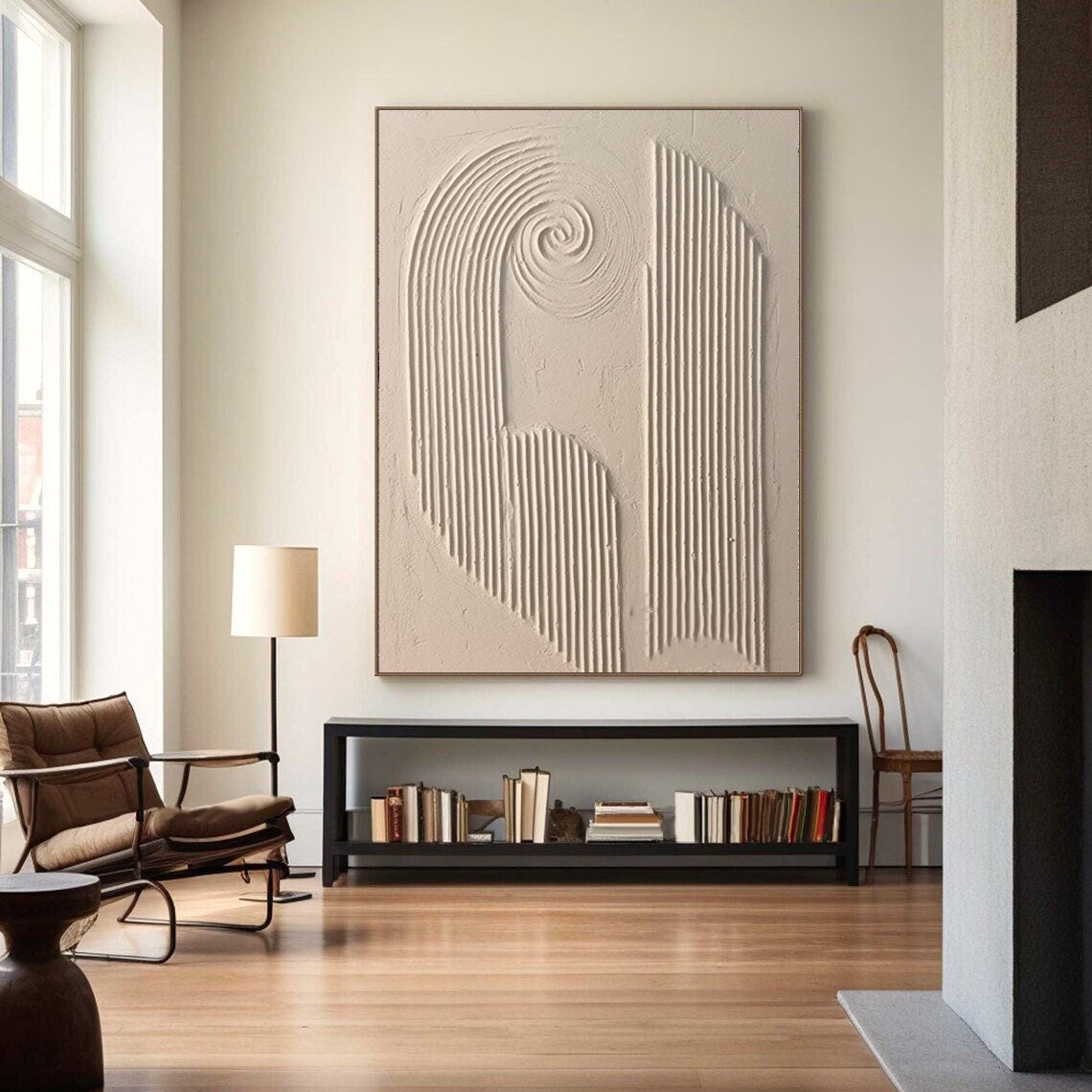 Contemporary Beige Abstract Oil Painting for Modern Home Decor