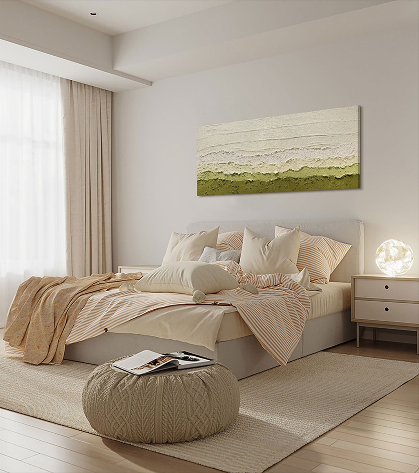 Lush Minimalist Landscape Oil Painting for Serene Home Decor