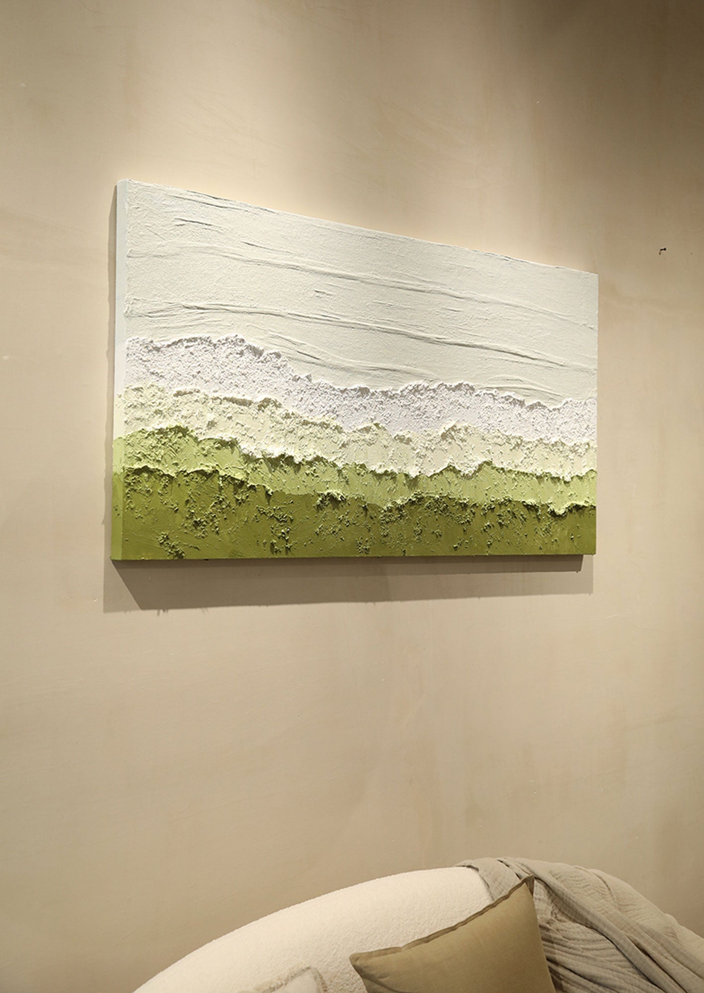 Lush Minimalist Landscape Oil Painting for Serene Home Decor