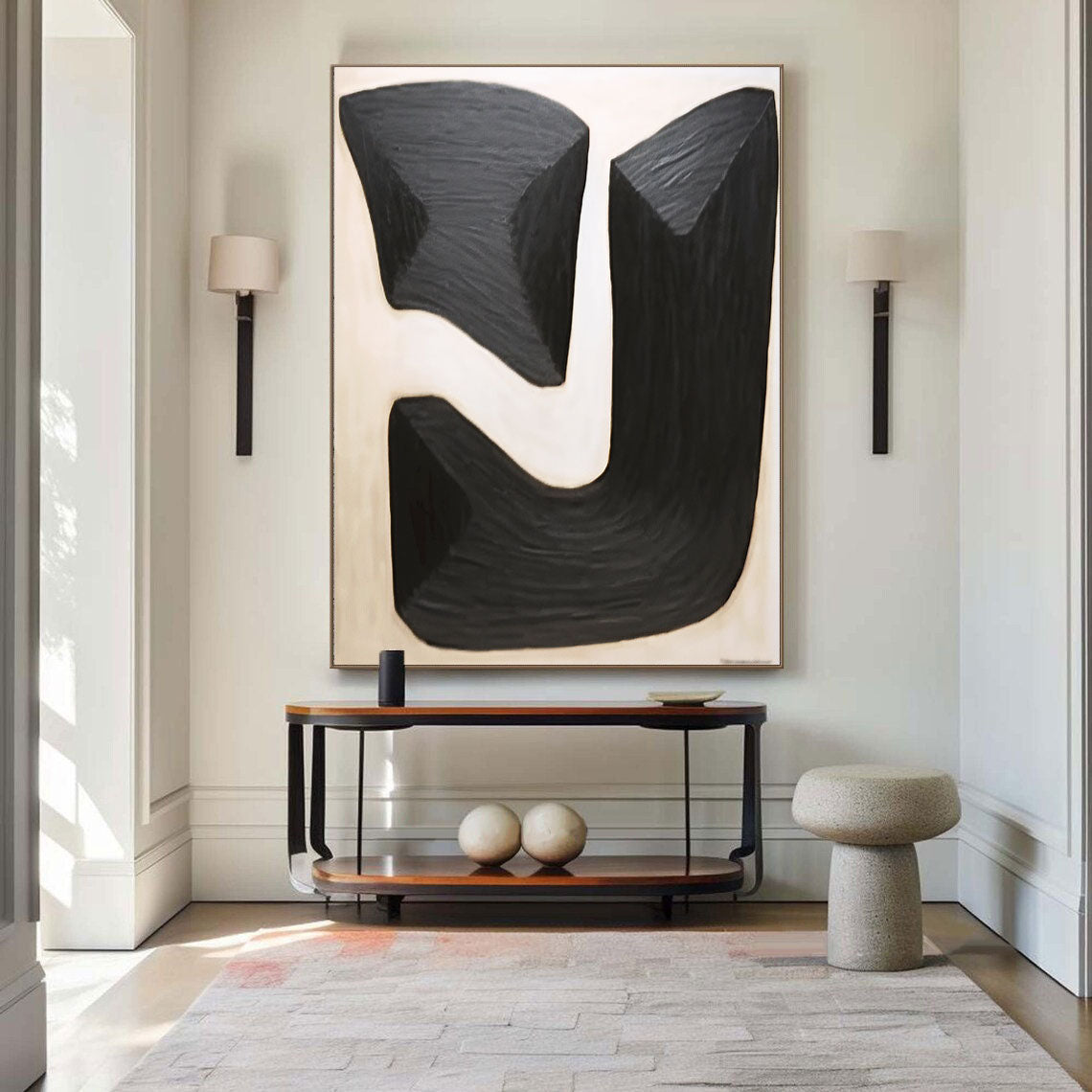 Contemporary Black and White Abstract Oil Painting for Modern Home Decor