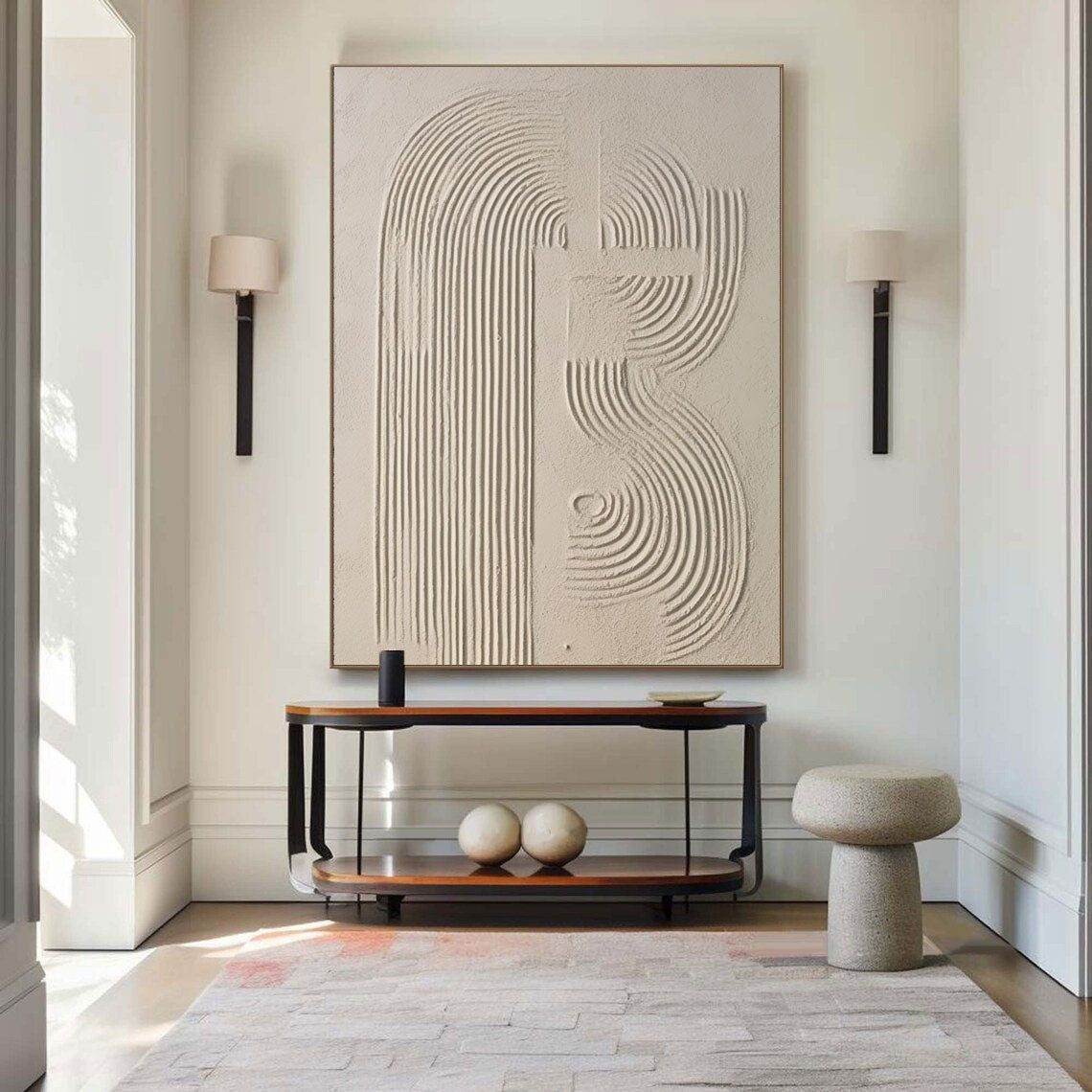 Elegant Beige Abstract Oil Painting for Modern Minimalist Home Decor