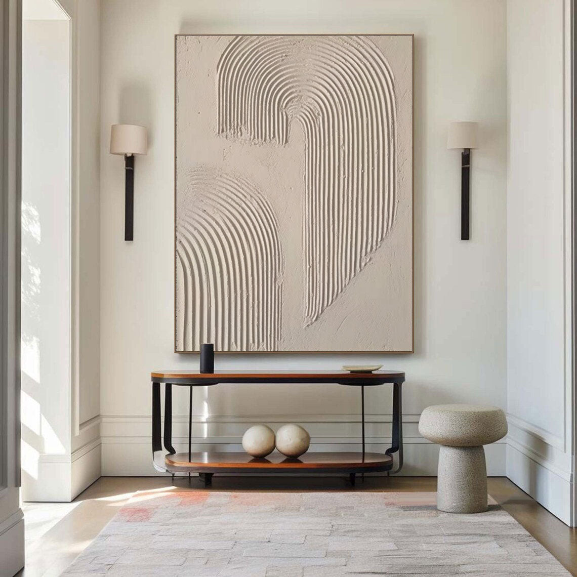 Beige and Brown Modern Abstract Oil Painting for Elegant Home Decor