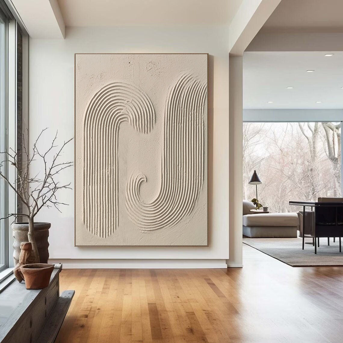 Elegant Beige Minimalist Abstract Artwork for Modern Home Decor