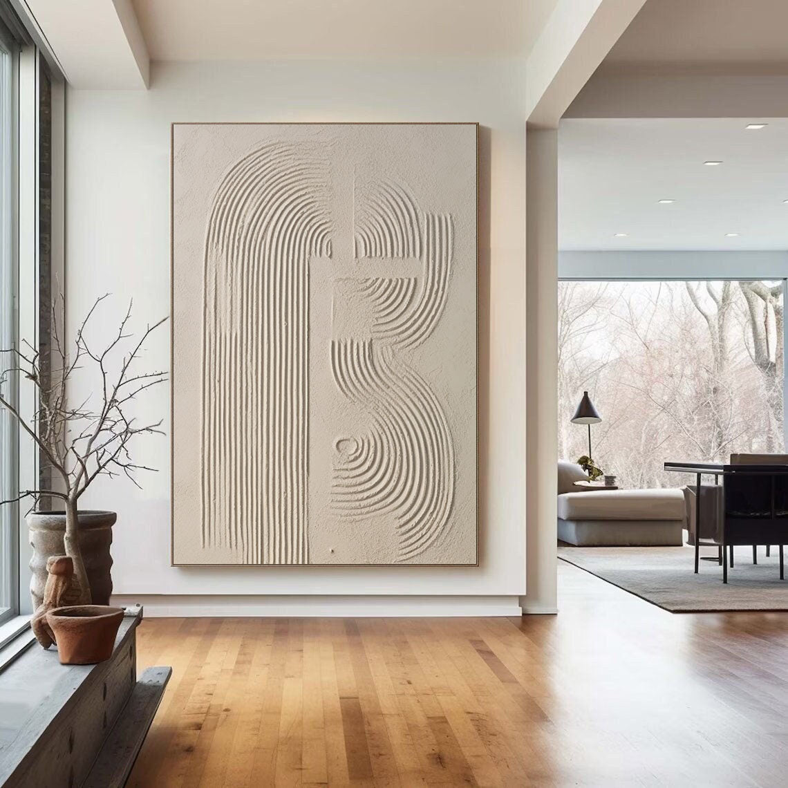 Elegant Beige Abstract Oil Painting for Modern Minimalist Home Decor