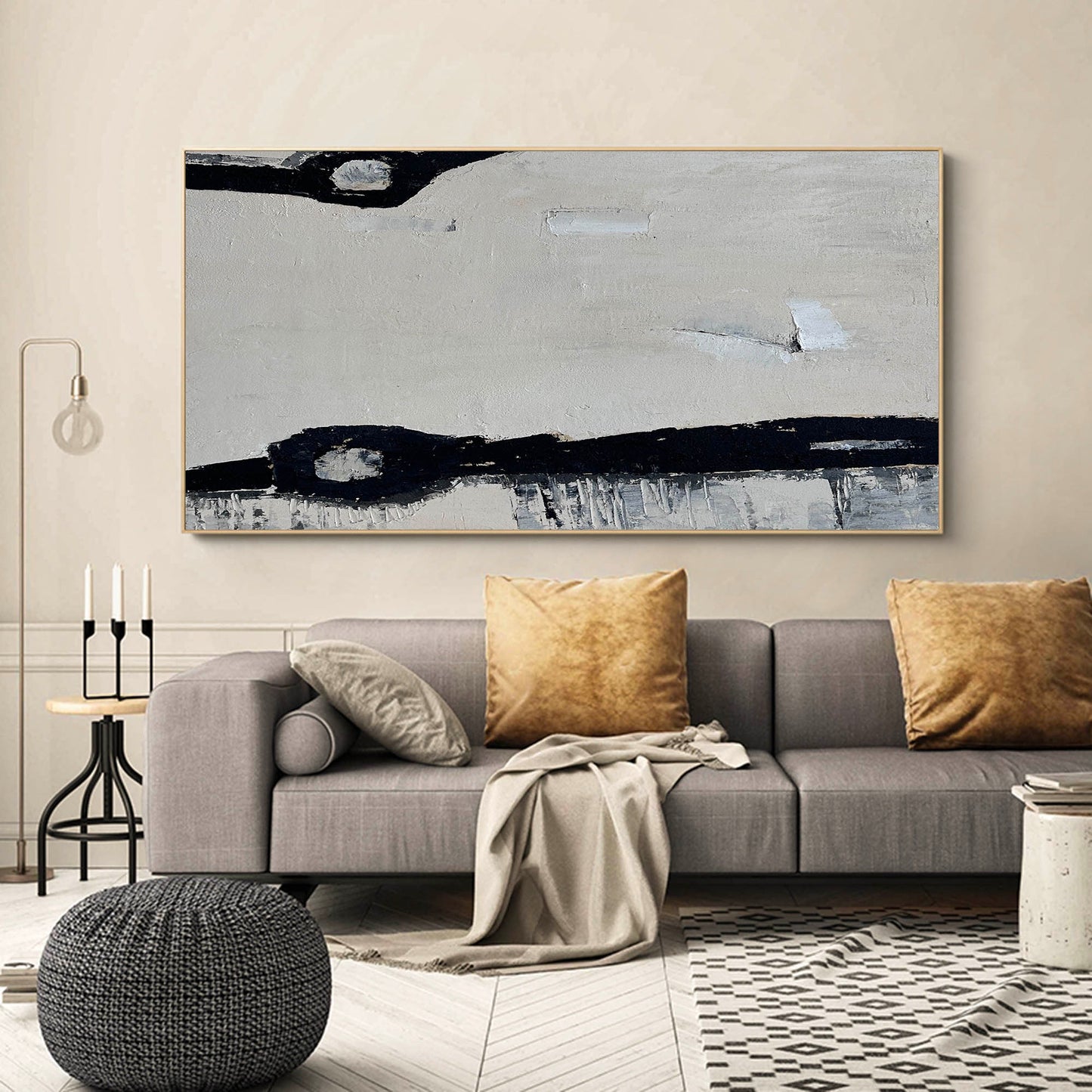 Contemporary Black and White Abstract Oil Painting for Modern Home Decor