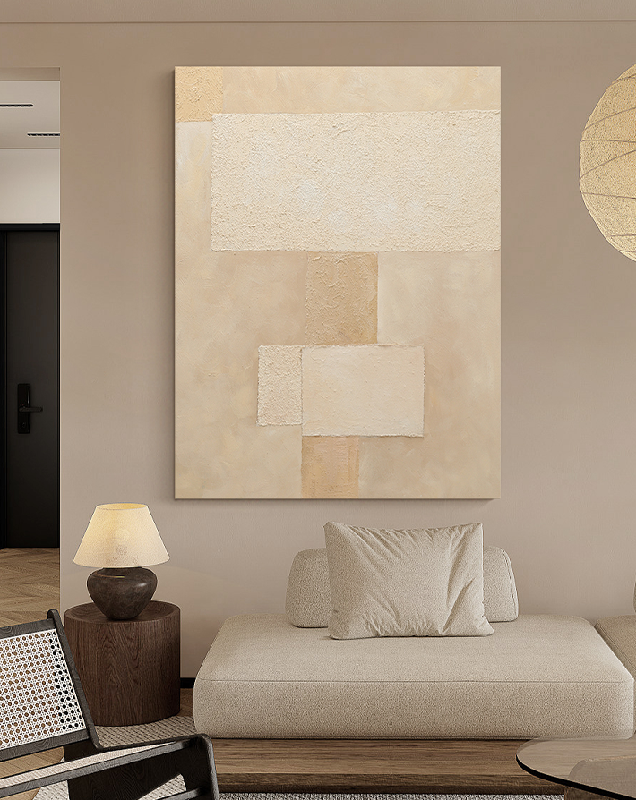 Serene Minimalist Geometric Oil Painting for Contemporary Home Decor