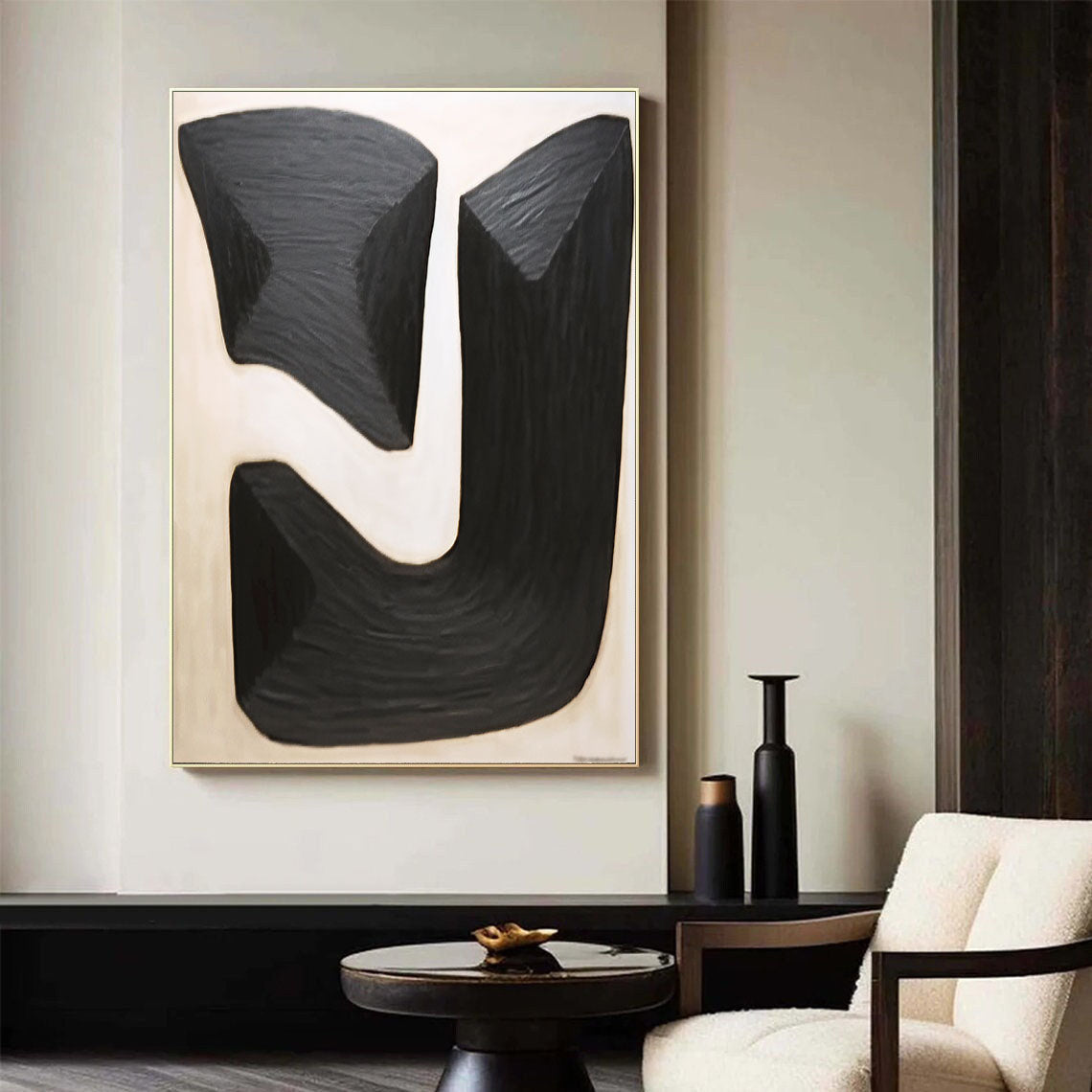Contemporary Black and White Abstract Oil Painting for Modern Home Decor