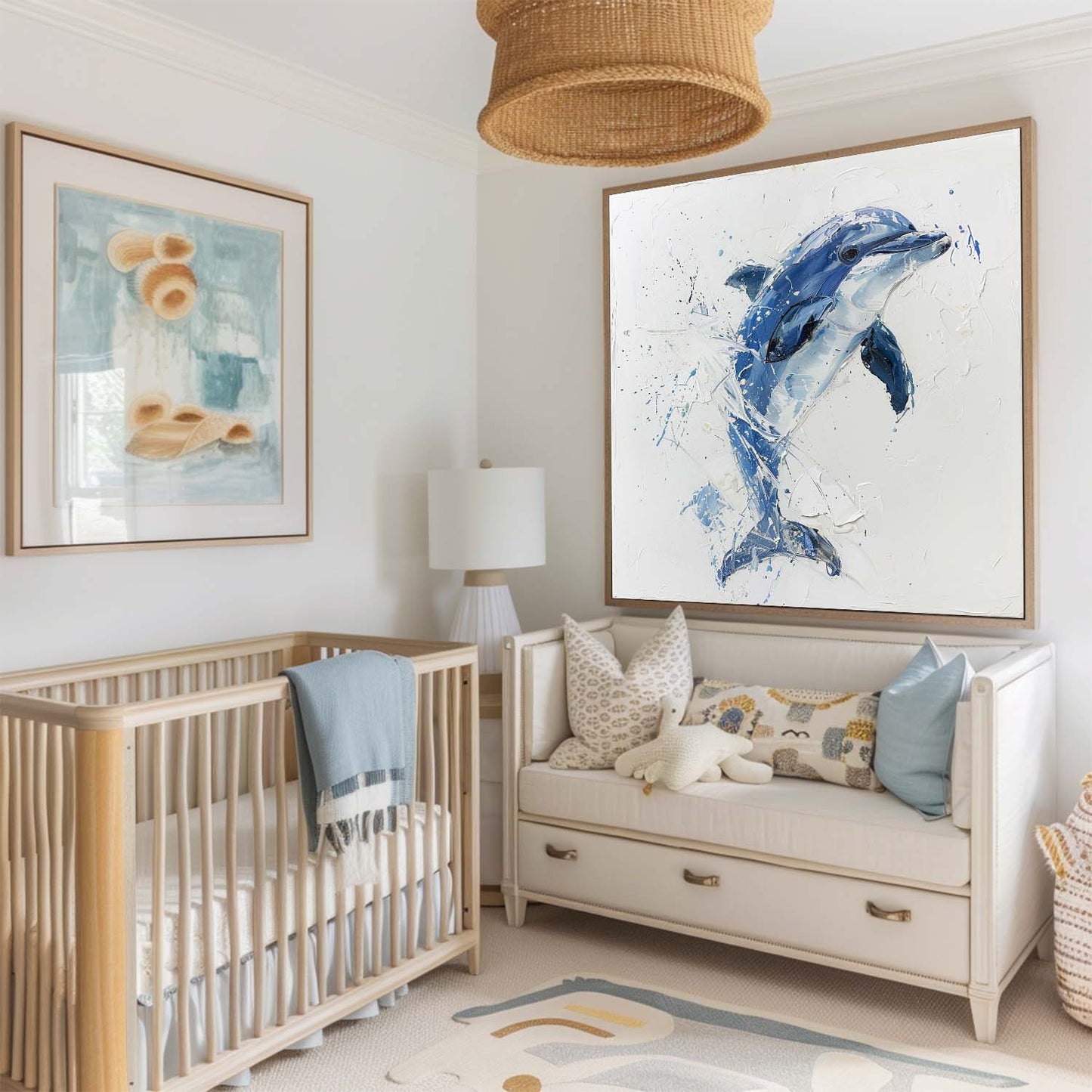 Vibrant Blue Dolphin Oil Painting – Captivating Ocean Art for Your Home Decor