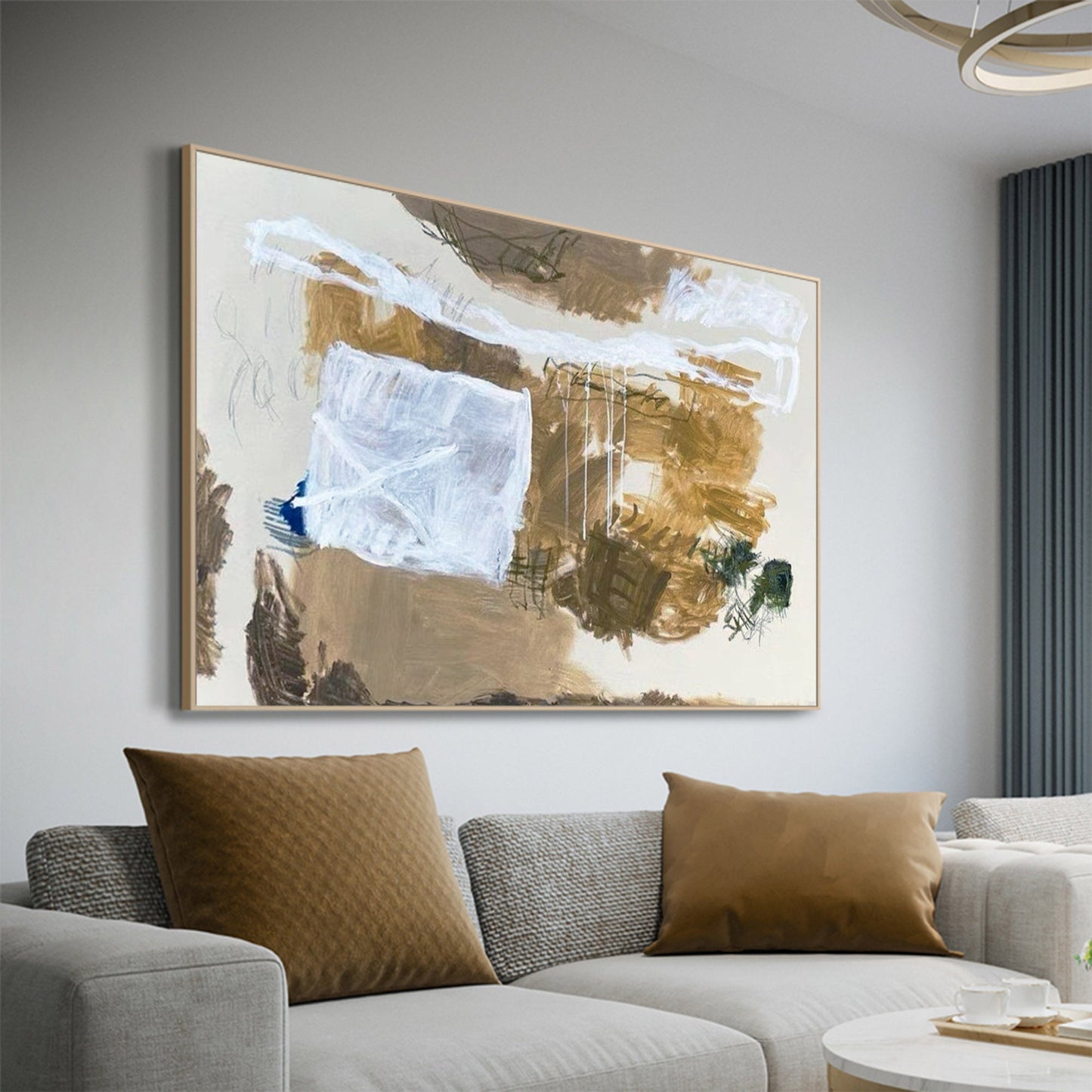 Contemporary Abstract Oil Painting with Dynamic Textures and Earthy Tones