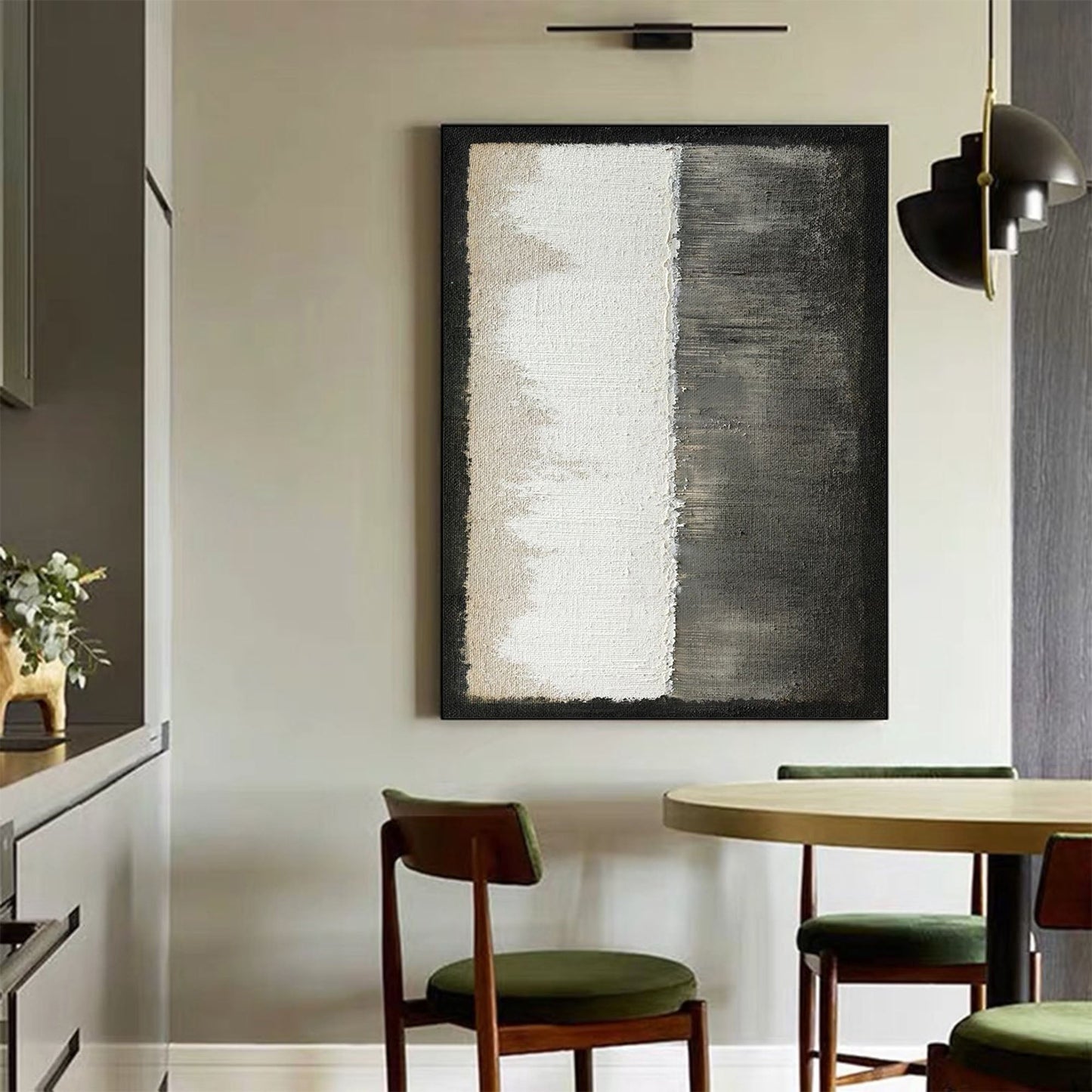 Contemporary Minimalist Oil Painting in Black and White for Modern Interiors