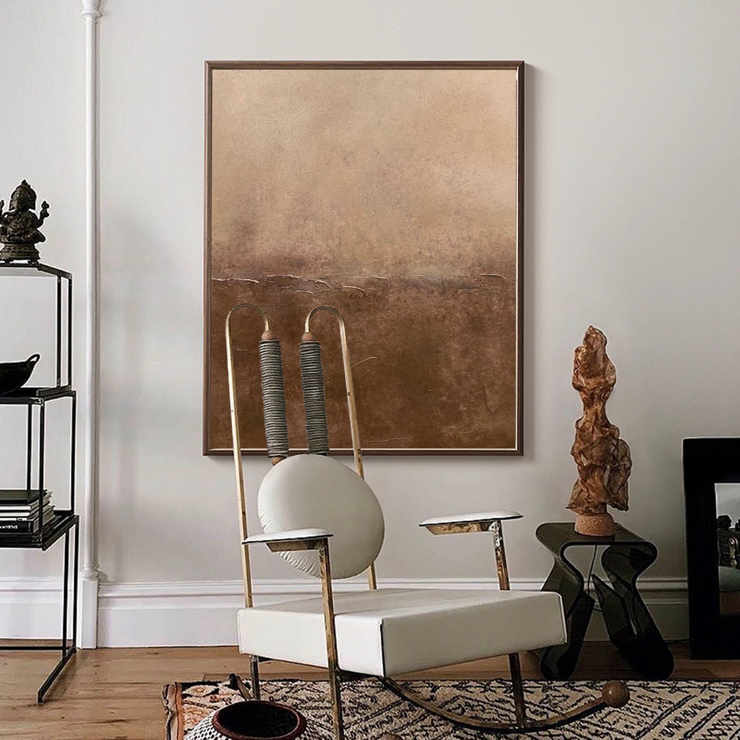 Elegant Minimalist Abstract Oil Painting in Earthy Tones for Modern Décor