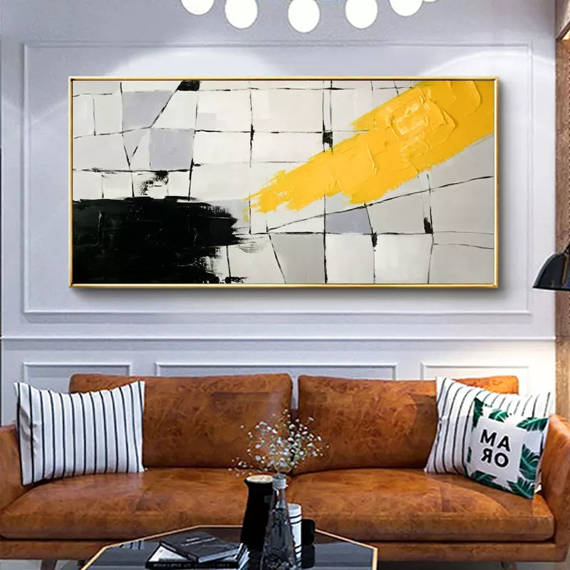 Abstract Yellow and Black Oil Painting for Modern Home Decor