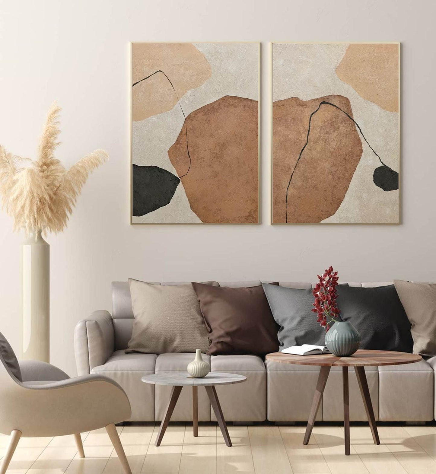 Abstract Minimalist Geometric Oil Painting with Earthy Tones for Modern Decor