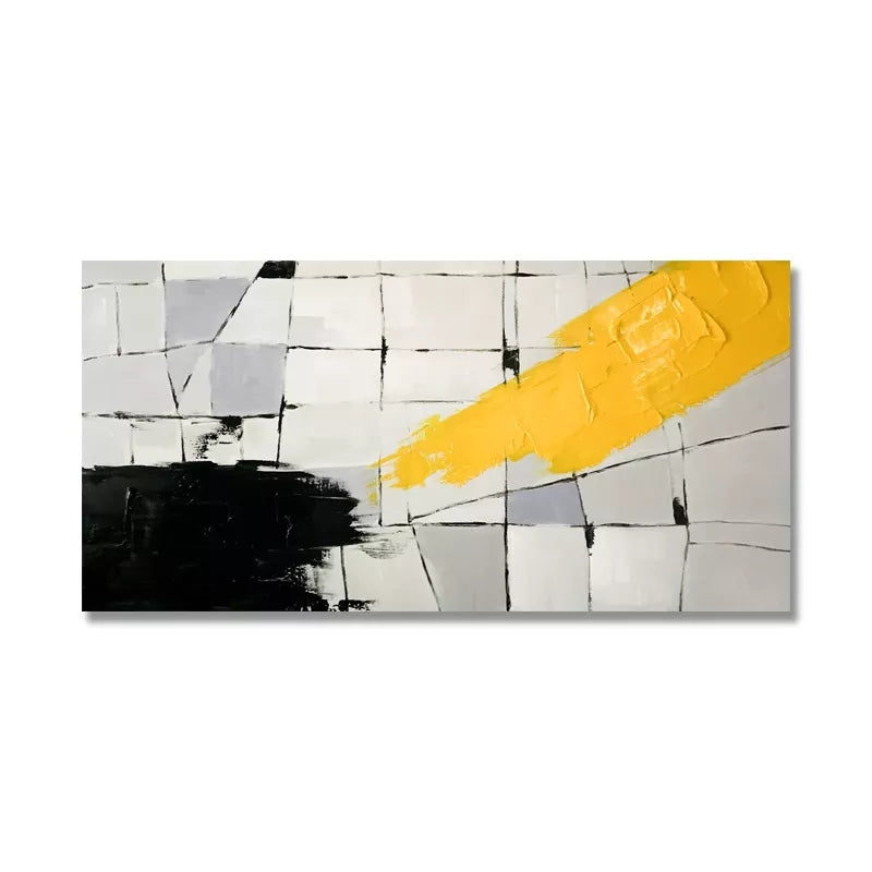 Abstract Yellow and Black Oil Painting for Modern Home Decor