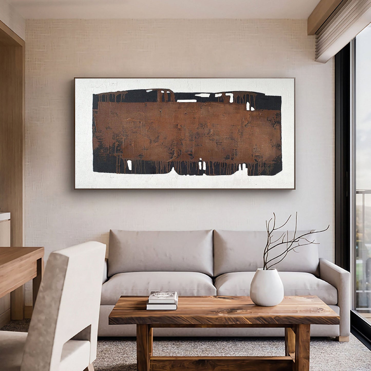 Wabi-Sabi Minimalist Oil Painting on Canvas for Modern Home Décor