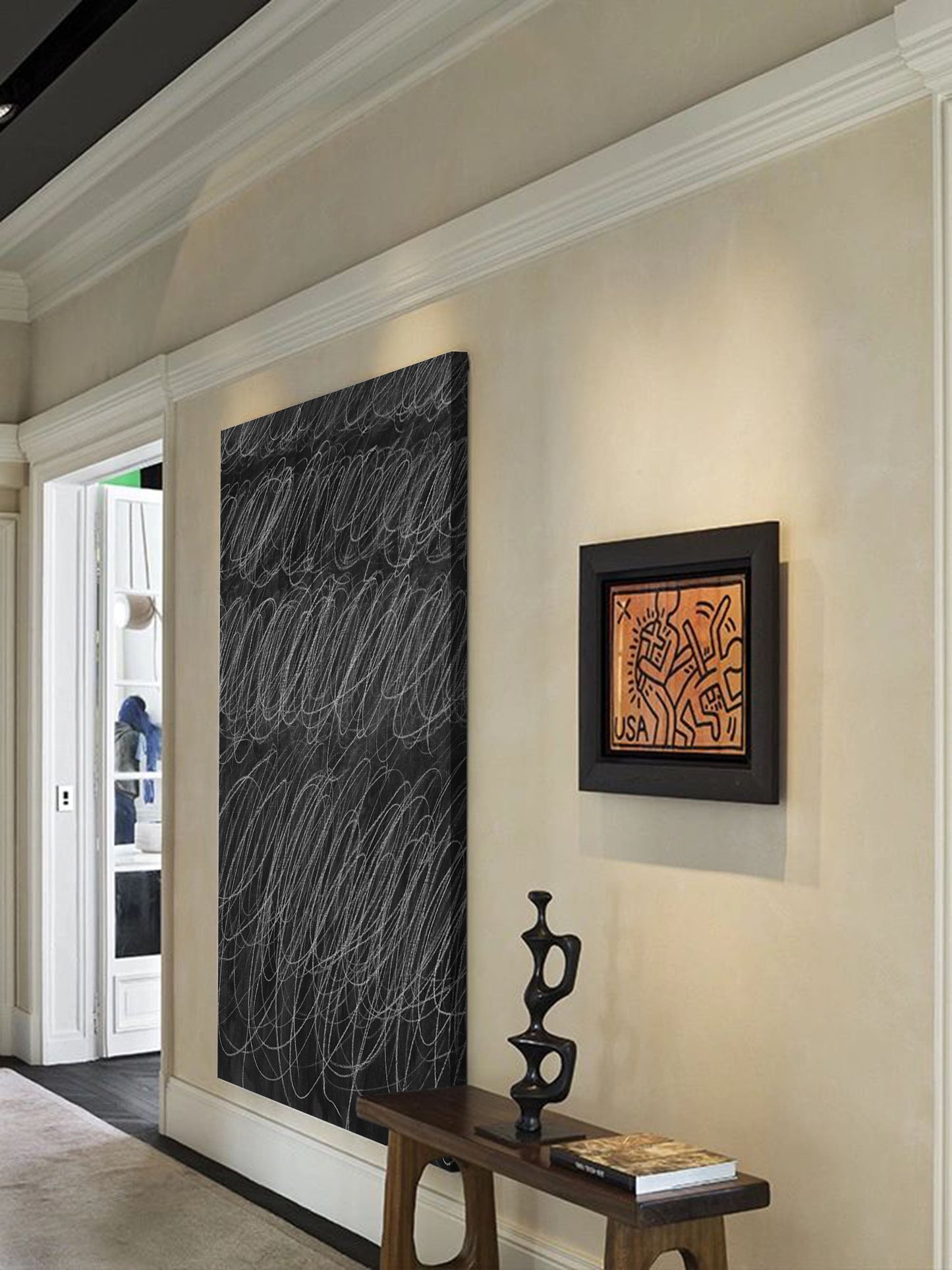 Abstract Minimalist Black and White Line Art Oil Painting for Modern Decor
