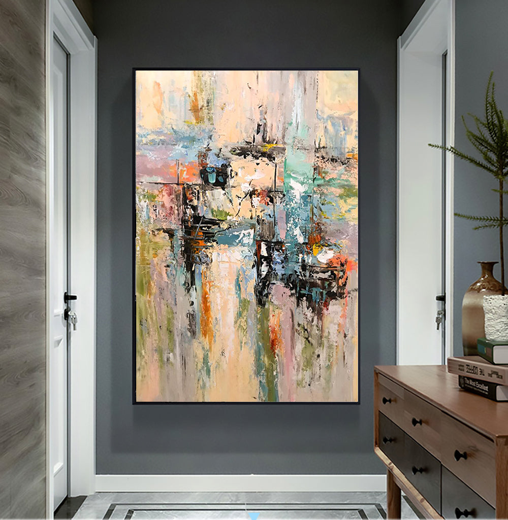 Colorful Abstract Oil Painting of a Dreamlike Utopian Landscape
