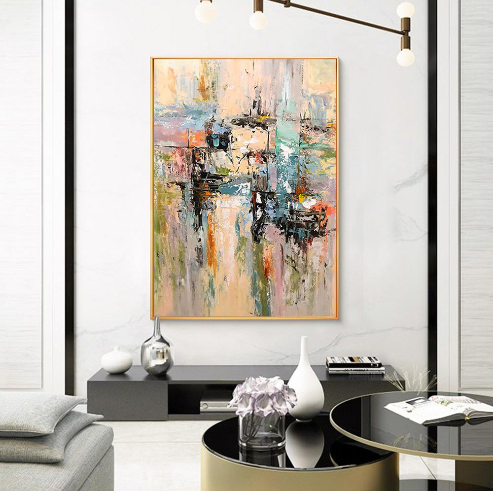 Colorful Abstract Oil Painting of a Dreamlike Utopian Landscape