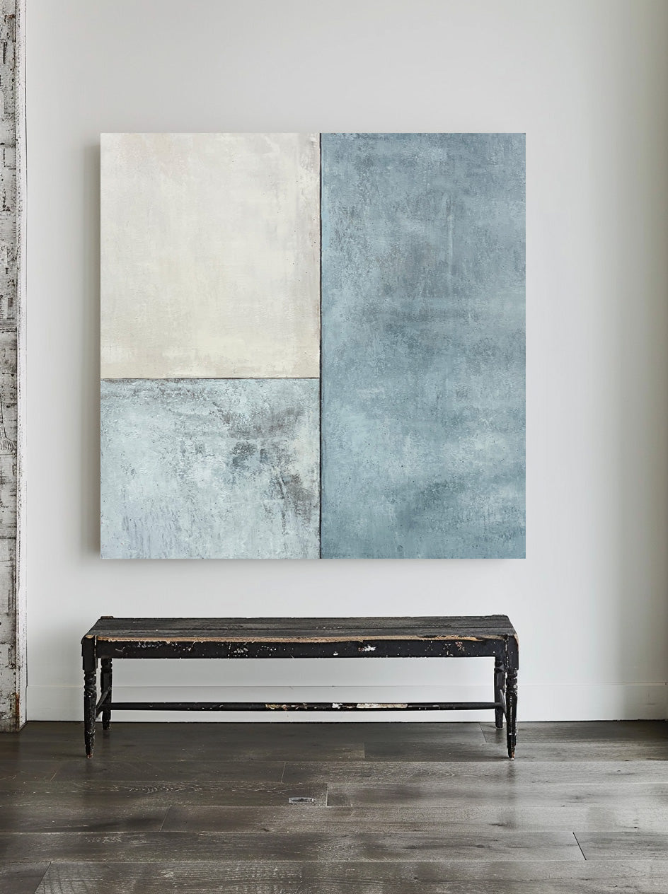 Contemporary Blue and White Abstract Oil Painting for Modern Home Decor