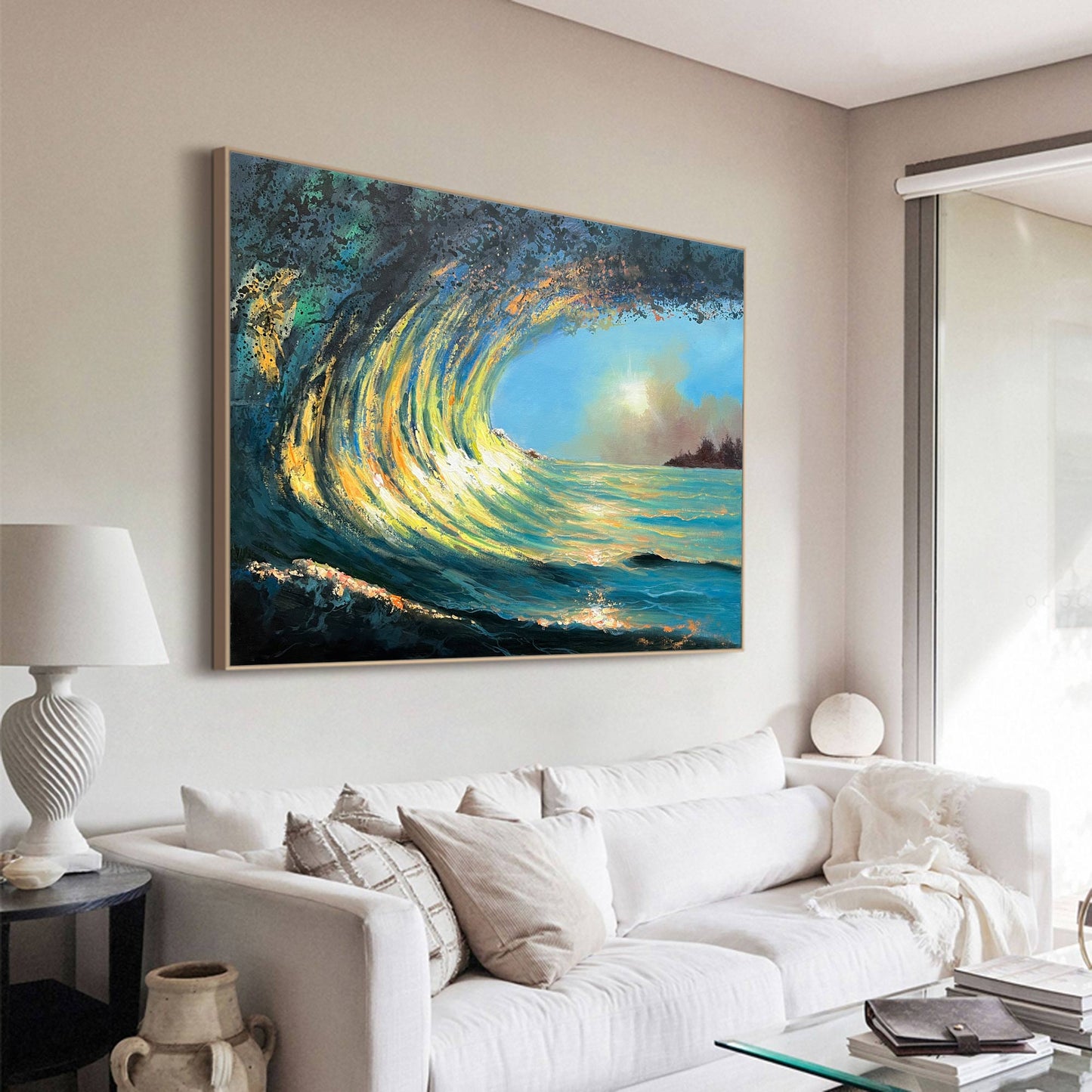 Vibrant Sunrise Wave Oil Painting for Coastal Art Lovers