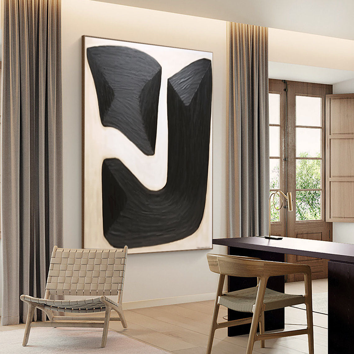 Contemporary Black and White Abstract Oil Painting for Modern Home Decor