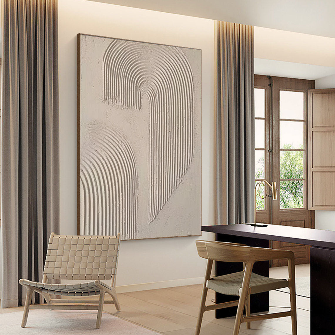 Beige and Brown Modern Abstract Oil Painting for Elegant Home Decor