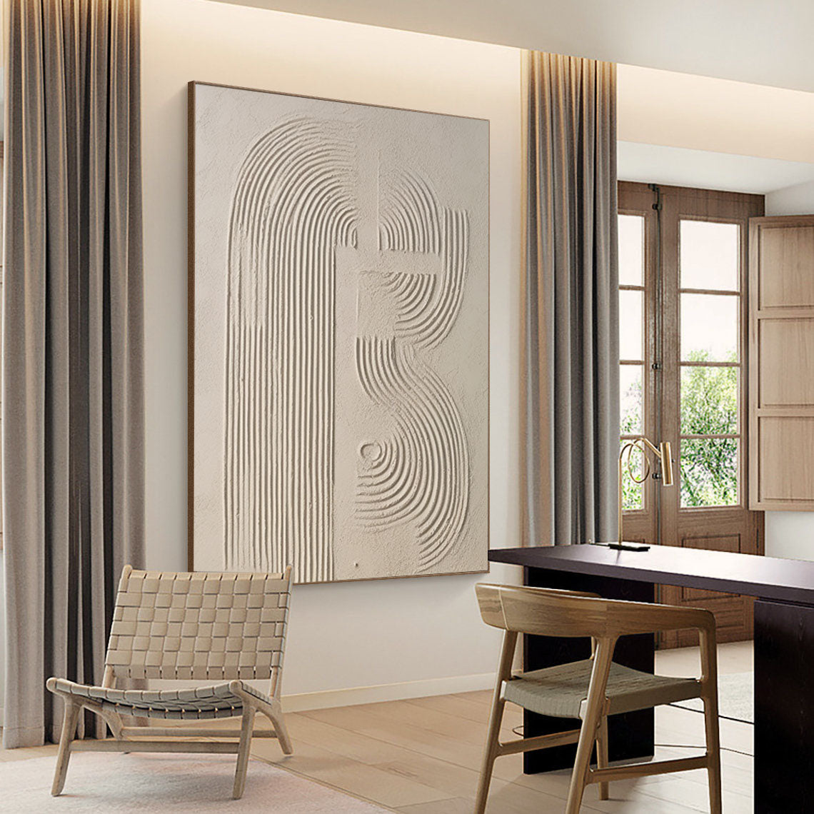 Elegant Beige Abstract Oil Painting for Modern Minimalist Home Decor