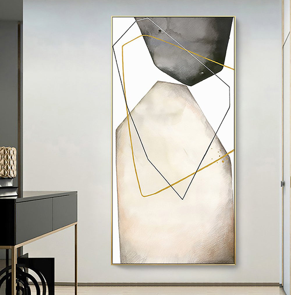 Modern Abstract Oil Painting with Geometric Shapes and Subtle Neutral Tones