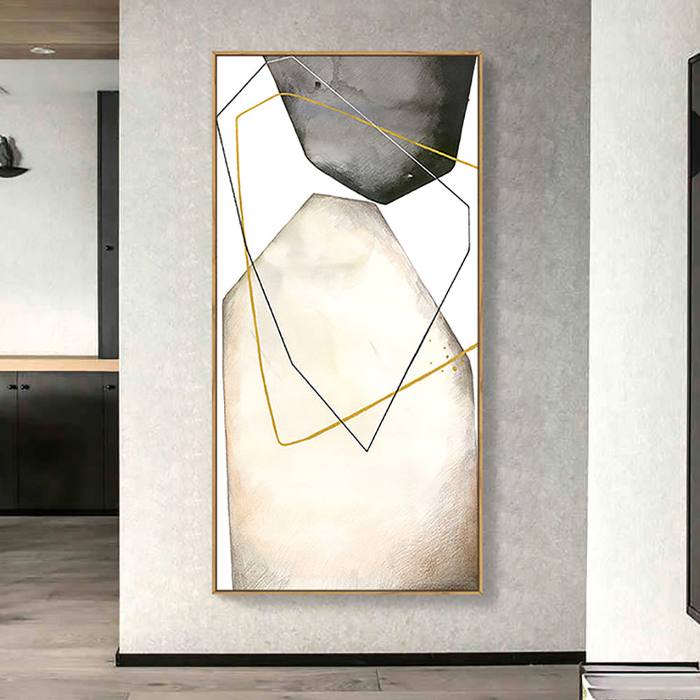 Modern Abstract Oil Painting with Geometric Shapes and Subtle Neutral Tones
