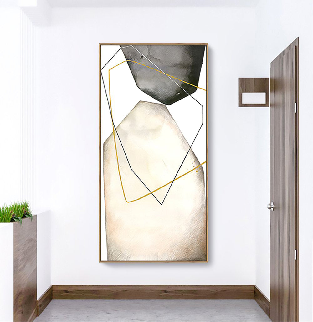 Modern Abstract Oil Painting with Geometric Shapes and Subtle Neutral Tones