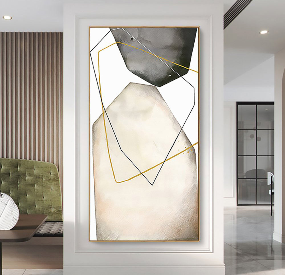 Modern Abstract Oil Painting with Geometric Shapes and Subtle Neutral Tones