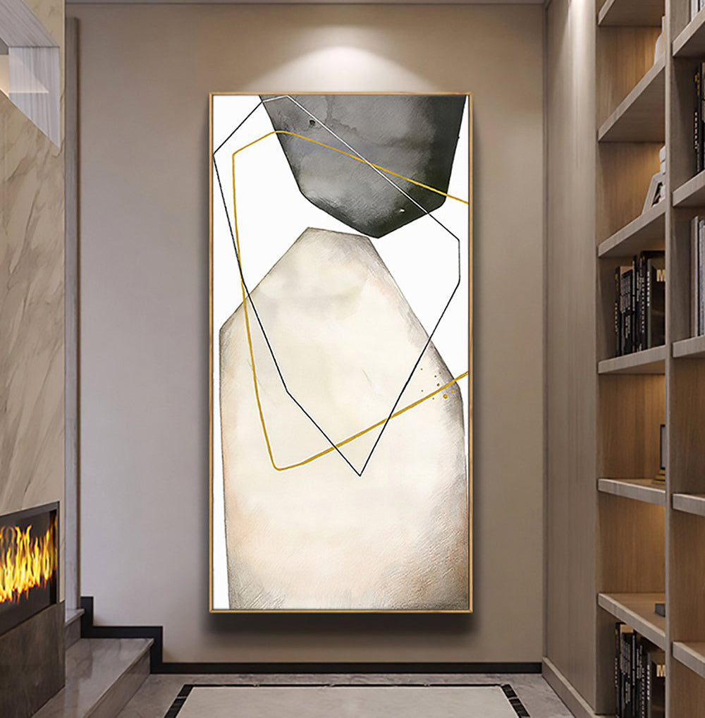 Modern Abstract Oil Painting with Geometric Shapes and Subtle Neutral Tones