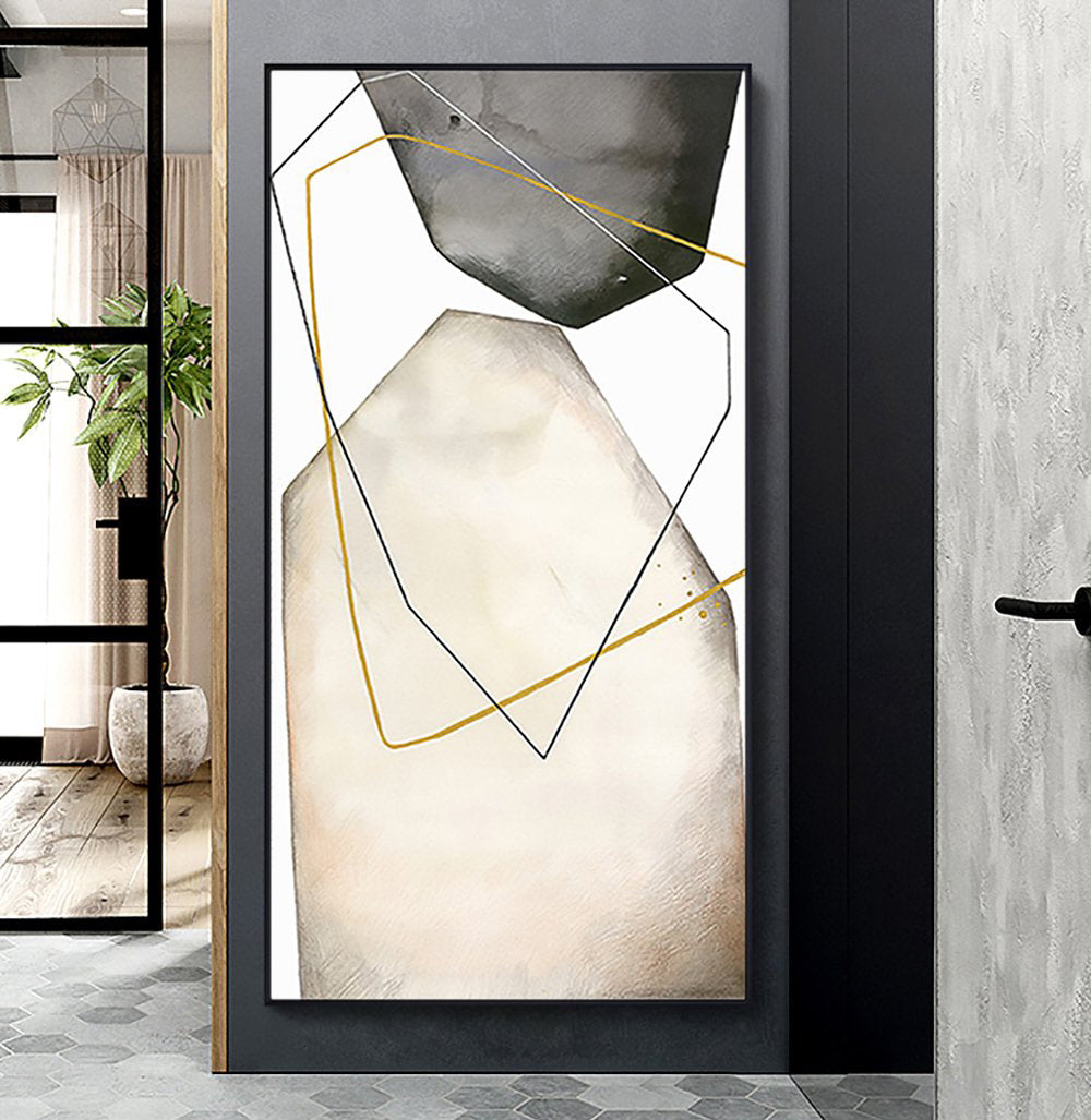 Modern Abstract Oil Painting with Geometric Shapes and Subtle Neutral Tones