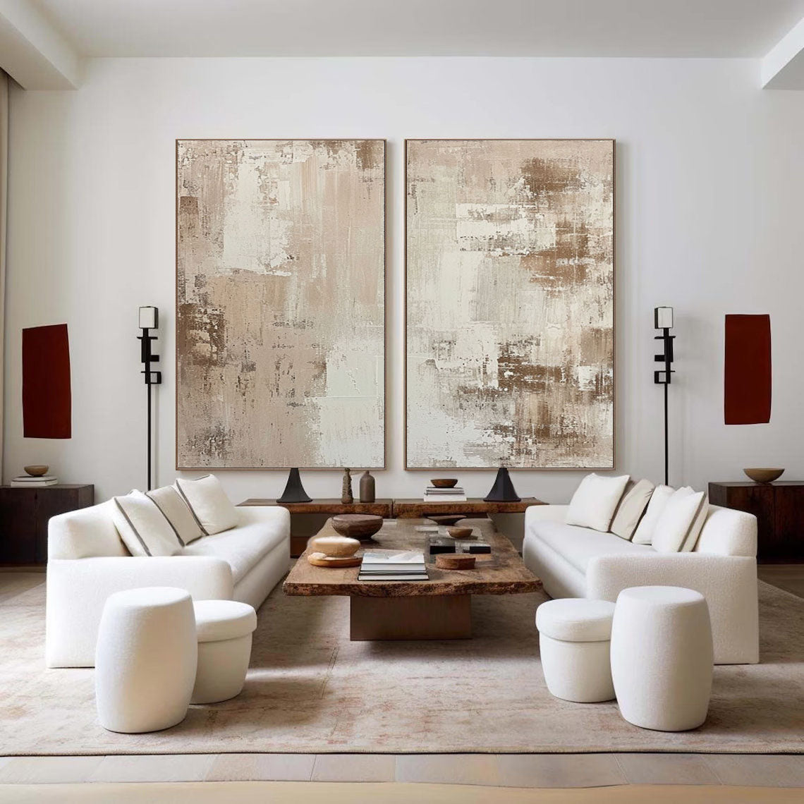 Beige and Brown Abstract Wall Art Set for Modern Home Decor