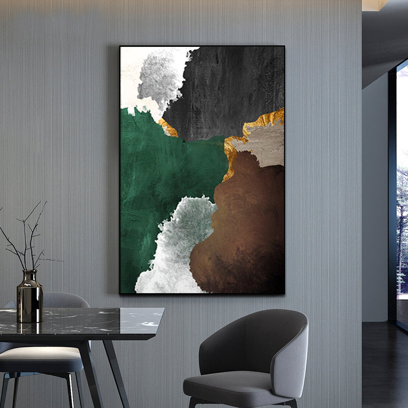 Abstract Green and Gold Oil Painting for Modern Home Decor