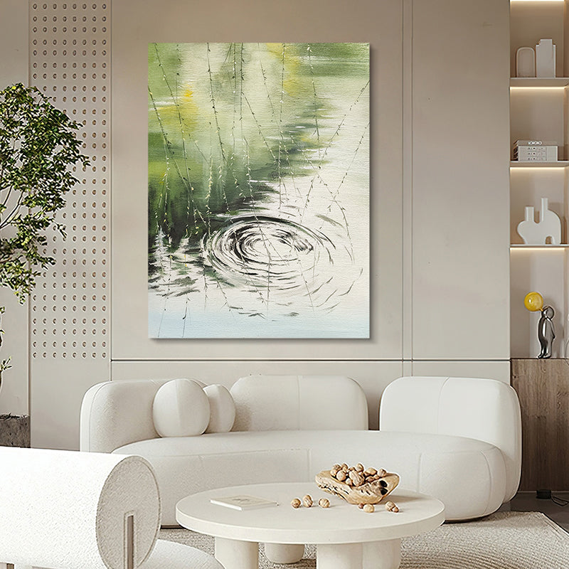 Pond Splash Willow Branches Quaint European Scene Oil Painting 141PS