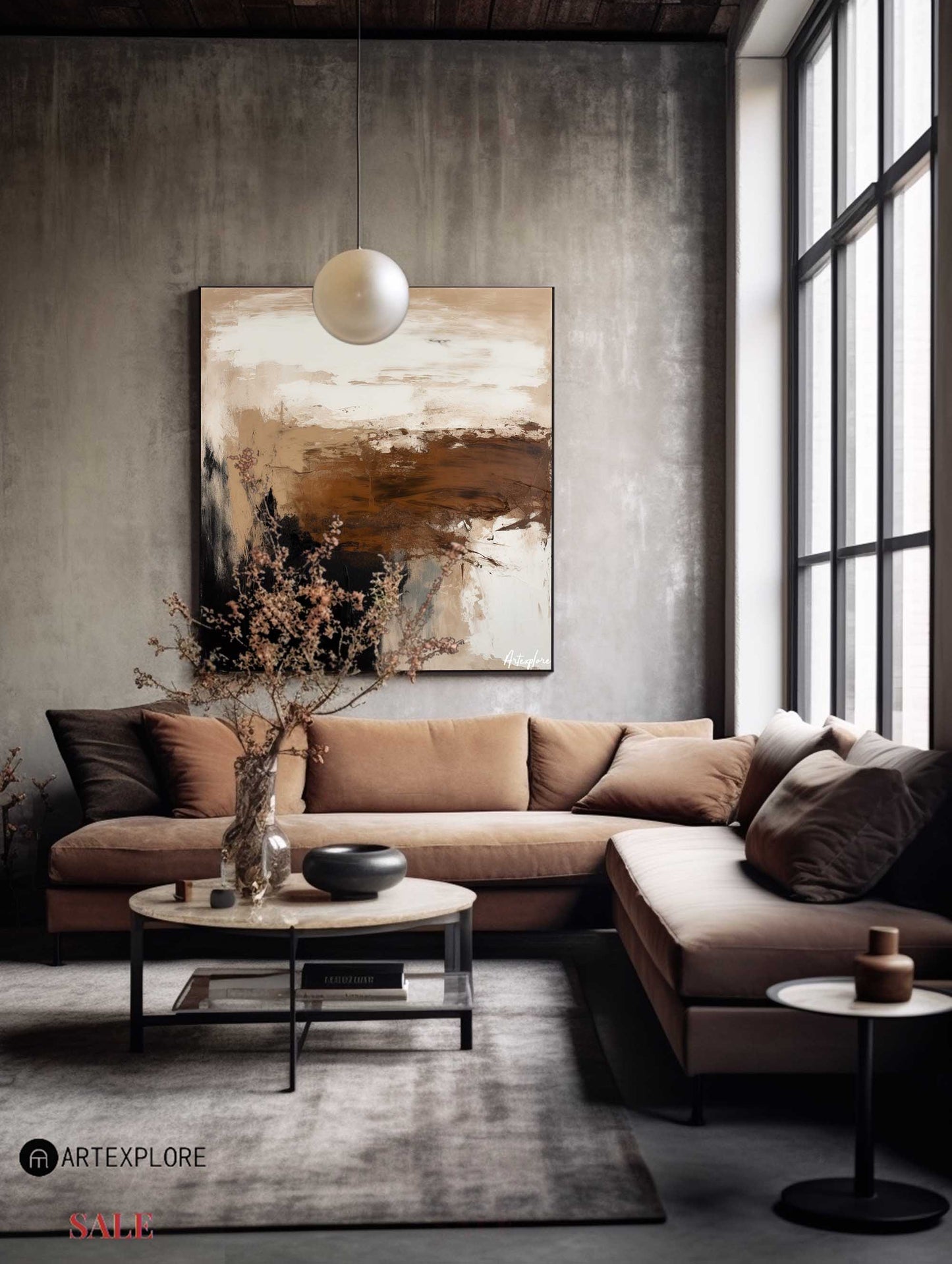 Contemporary Abstract Landscape Oil Painting in Earthy Tones for Modern Decor