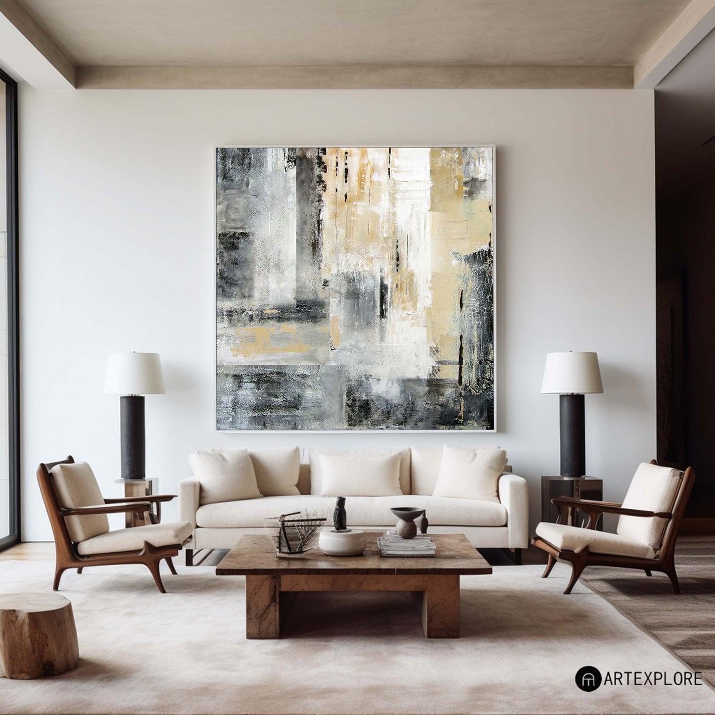 Contemporary Abstract Skyline Oil Painting for Modern Home Decor