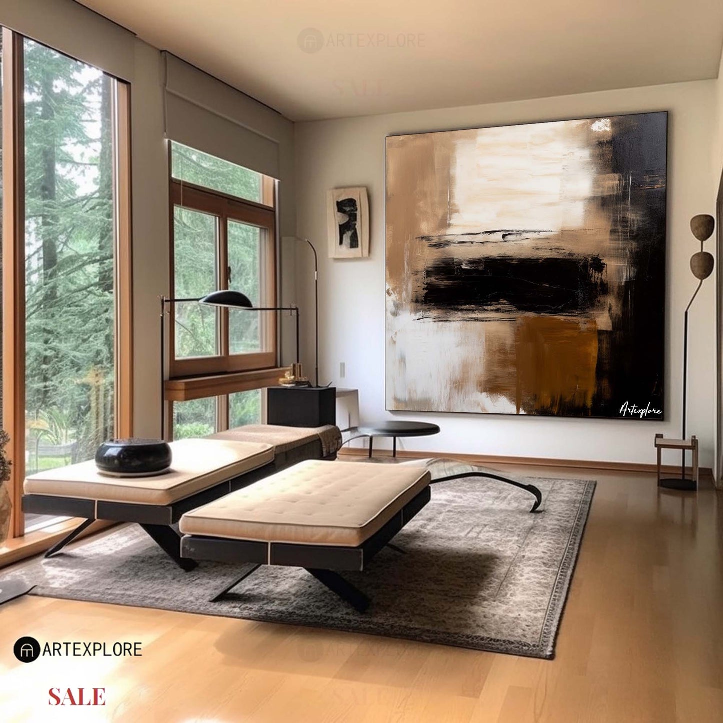 Contemporary Abstract Oil Painting in Earthy Tones for Modern Home Decor